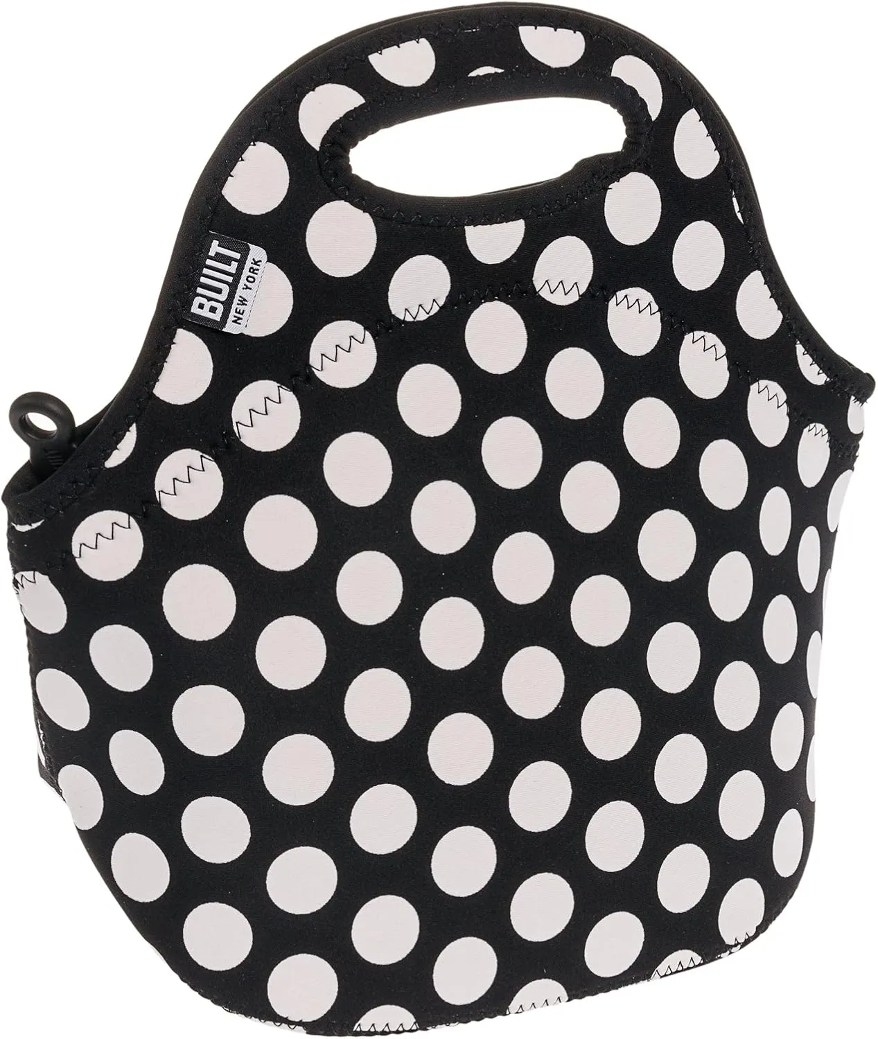 BUILT Gourmet Getaway Soft Neoprene Lunch Tote Bag - Lightweight, Insulated and Reusable, One Size, Big Dot Black & White