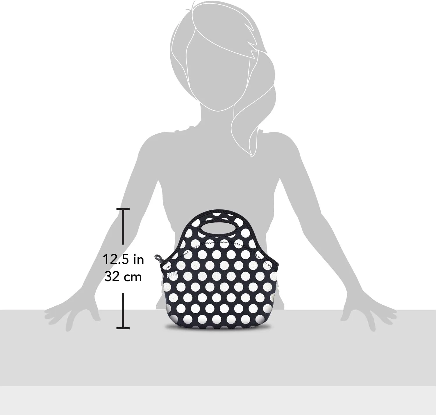 BUILT Gourmet Getaway Soft Neoprene Lunch Tote Bag - Lightweight, Insulated and Reusable, One Size, Big Dot Black & White
