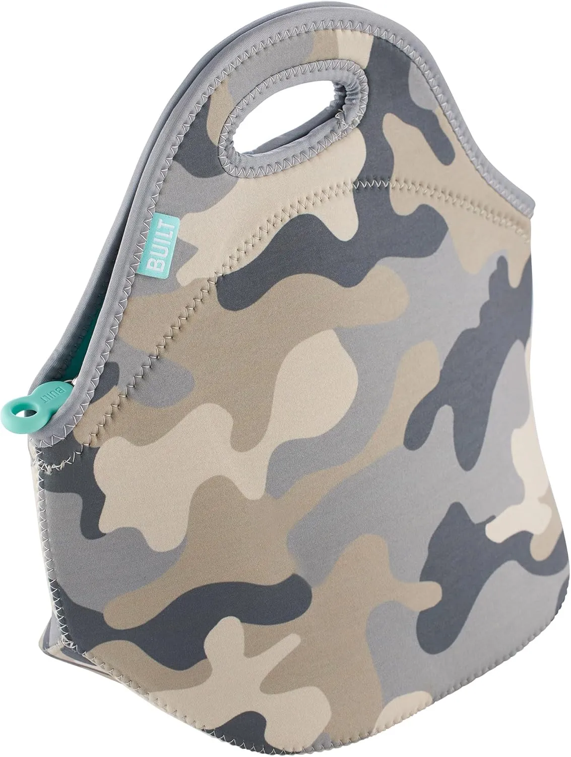 BUILT Gourmet Getaway Soft Neoprene Lunch Tote Bag Lightweight, Insulated and Reusable, One Size, Concrete Grey Camo