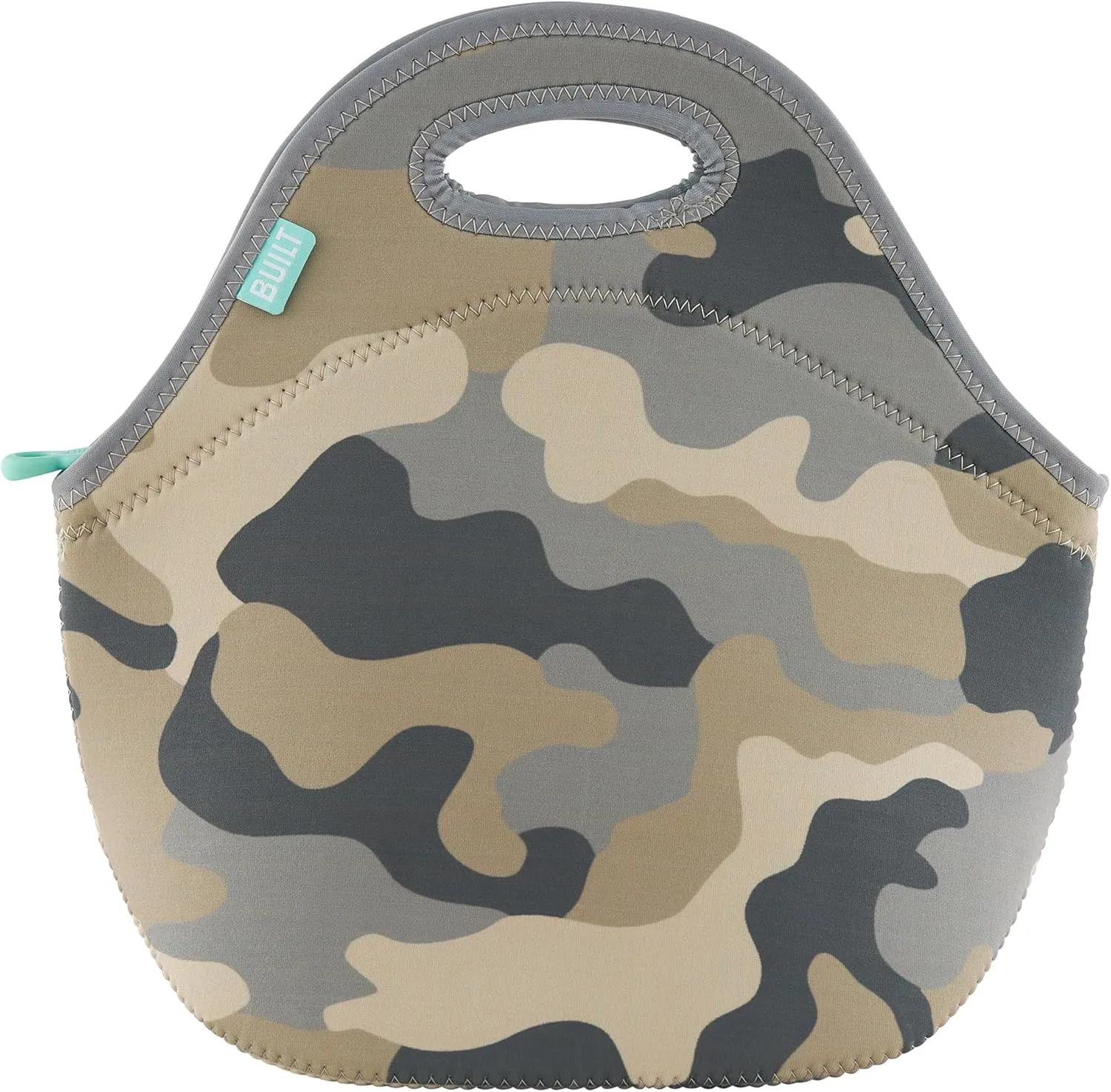 BUILT Gourmet Getaway Soft Neoprene Lunch Tote Bag Lightweight, Insulated and Reusable, One Size, Concrete Grey Camo