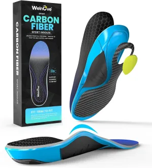 Carbon Fiber Sport Insoles with Arch Support - Welnove Shock Absorbing Performance Insoles for Running, Basketball, Baseball, Volleyball - Energy Return,Increased Performance and Injury Protection-XL