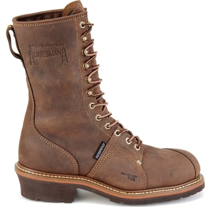 Carolina Men's Linesman 10" Soft Toe Waterproof Slip Resistant Work Boot -Brown- CA904