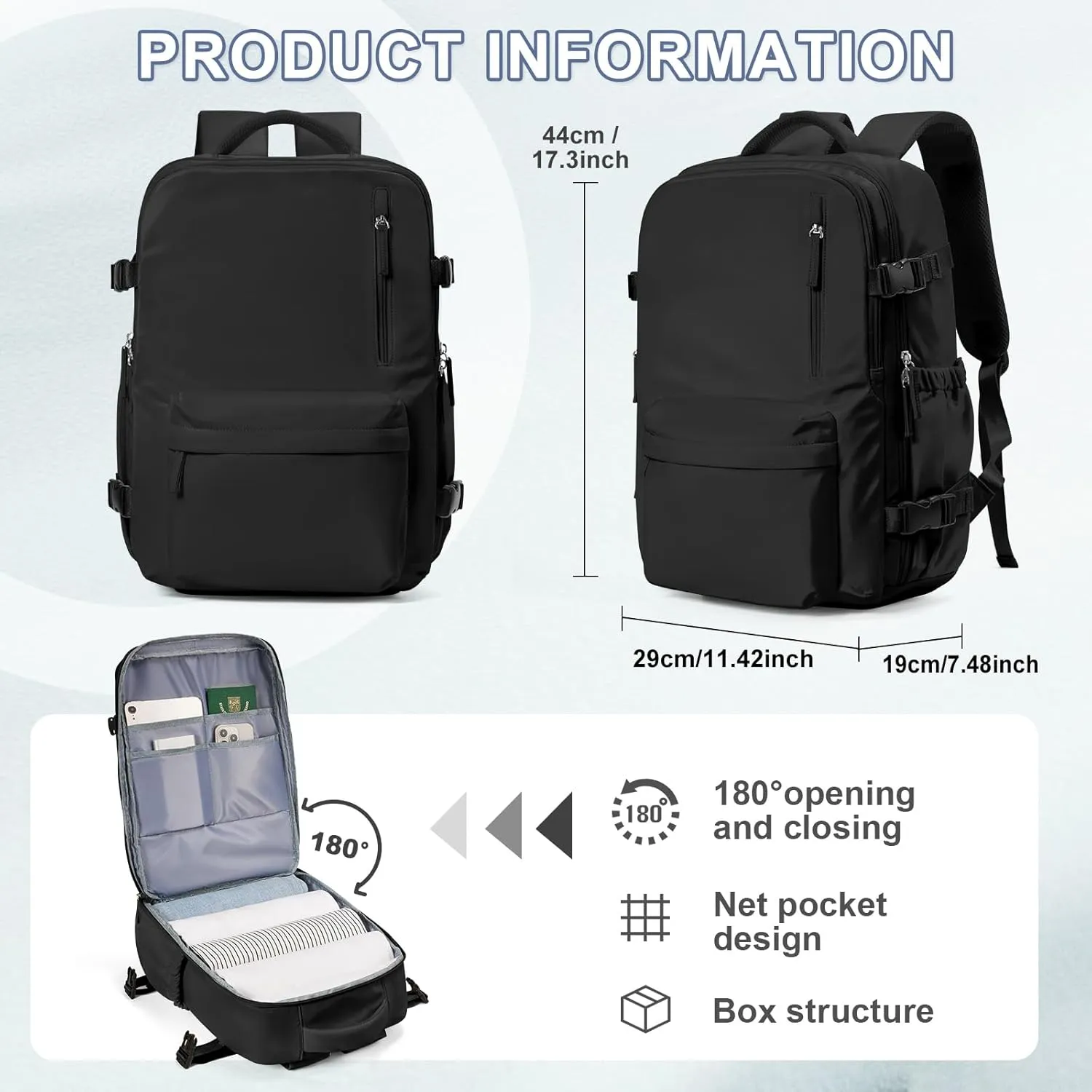 Carry On Backpack for Women, Large Travel Backpack Flight Approved, Waterproof 17 Inch Laptop Backpack Business Work Backpacks Men Mochila De Viaje, Black.