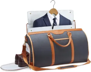 Carry On Garment Bag for Travel with Shoulder Strap, Convertible Duffel Suit Bag for Men, Waterproof Weekender Overnight Bag with Shoe Compartment, Business Trip Suit Carrier