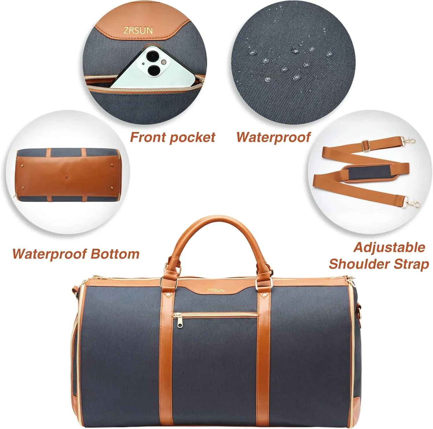 Carry On Garment Bag for Travel with Shoulder Strap, Convertible Duffel Suit Bag for Men, Waterproof Weekender Overnight Bag with Shoe Compartment, Business Trip Suit Carrier