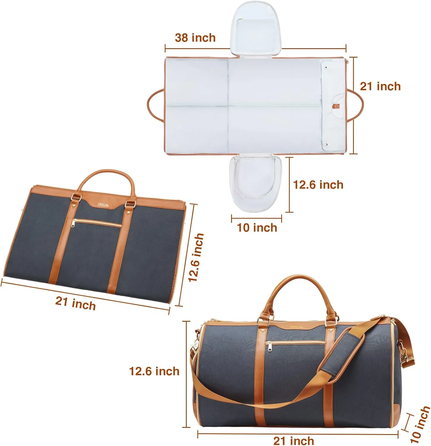 Carry On Garment Bag for Travel with Shoulder Strap, Convertible Duffel Suit Bag for Men, Waterproof Weekender Overnight Bag with Shoe Compartment, Business Trip Suit Carrier
