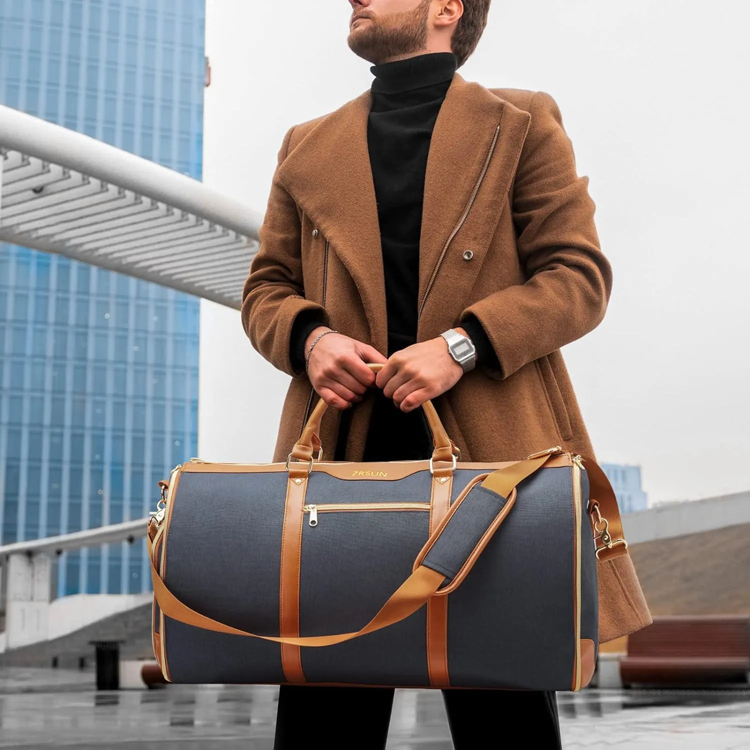Carry On Garment Bag for Travel with Shoulder Strap, Convertible Duffel Suit Bag for Men, Waterproof Weekender Overnight Bag with Shoe Compartment, Business Trip Suit Carrier
