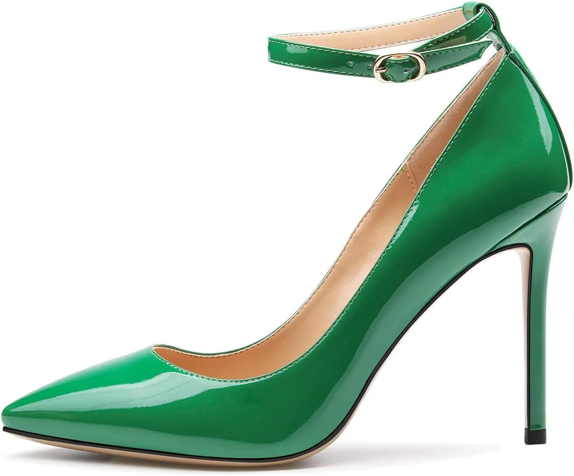 Castamere Womens Ankle Strap Pumps Pointed Toe Slip-on High Heels 10CM Heels
