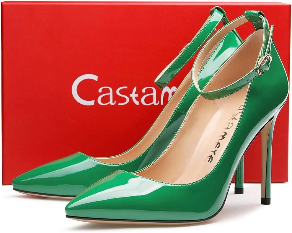 Castamere Womens Ankle Strap Pumps Pointed Toe Slip-on High Heels 10CM Heels