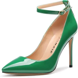 Castamere Womens Ankle Strap Pumps Pointed Toe Slip-on High Heels 10CM Heels