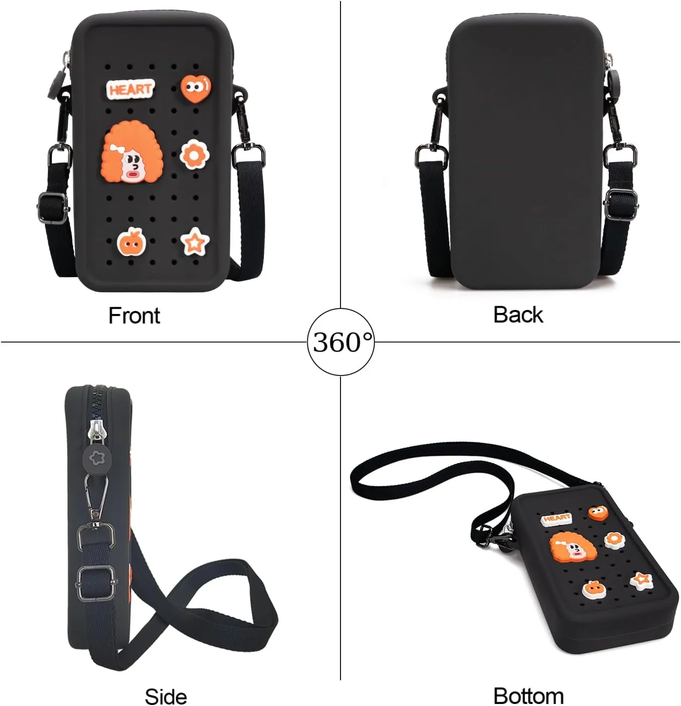 Cell Phone Purse Crossbody Bag for Women with Holes Design for Shoe Charms, Small Crossbody Phone Bag with Adjustable Strap, Soft Silicone Durable & Lightweight for Daily Use