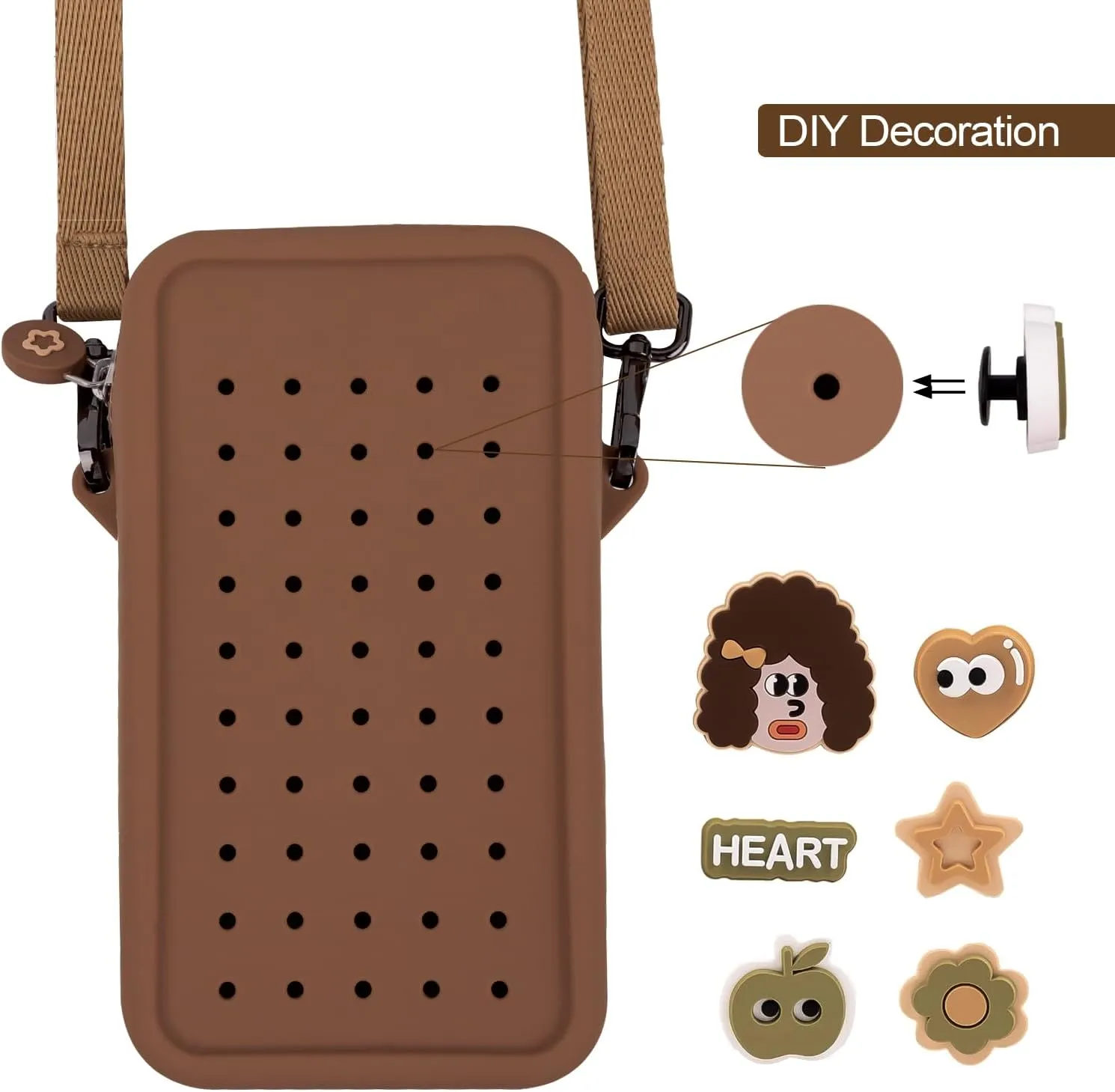 Cell Phone Purse Crossbody Bag for Women with Holes Design for Shoe Charms, Small Crossbody Phone Bag with Adjustable Strap, Soft Silicone Durable & Lightweight for Daily Use