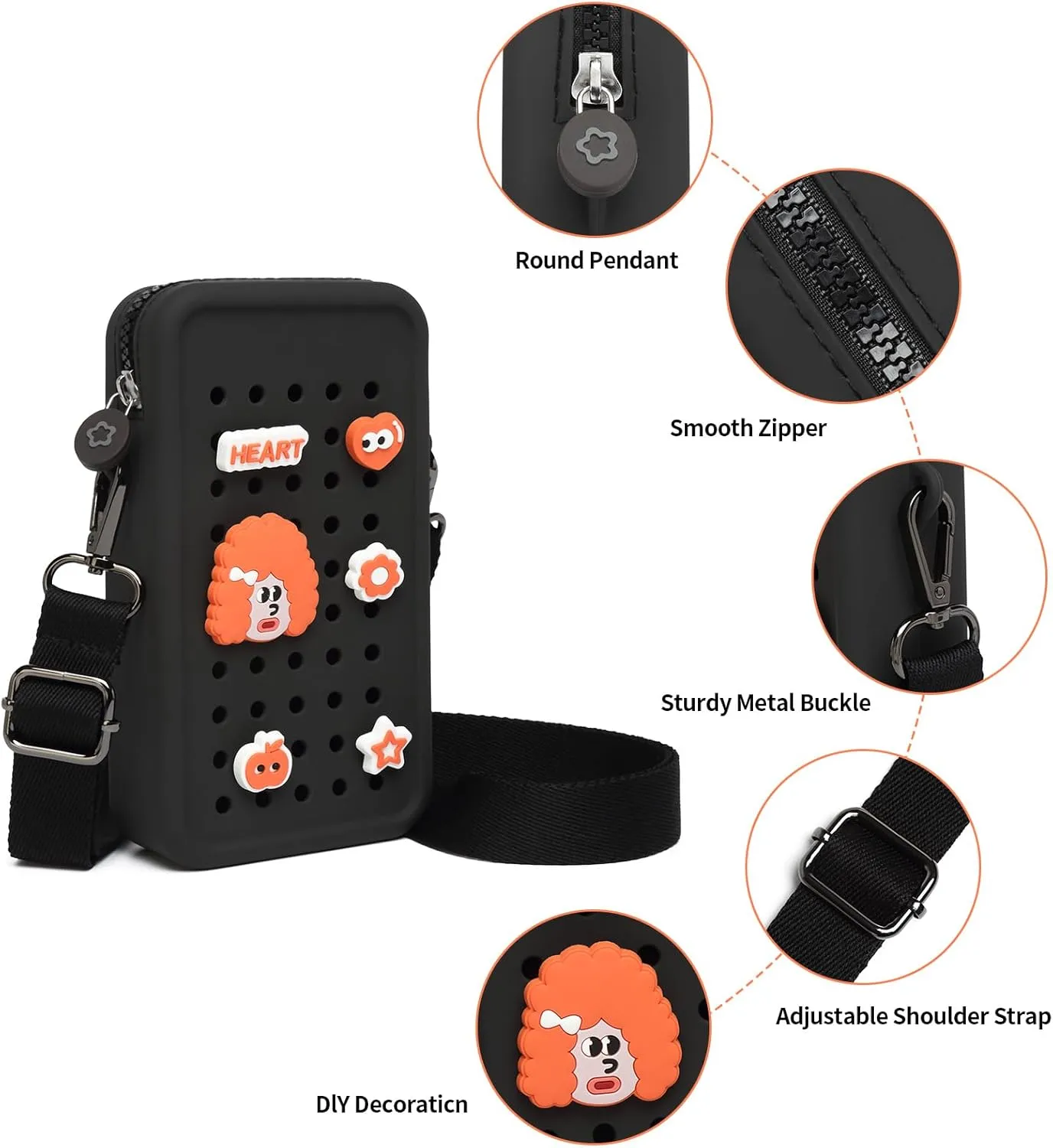 Cell Phone Purse Crossbody Bag for Women with Holes Design for Shoe Charms, Small Crossbody Phone Bag with Adjustable Strap, Soft Silicone Durable & Lightweight for Daily Use