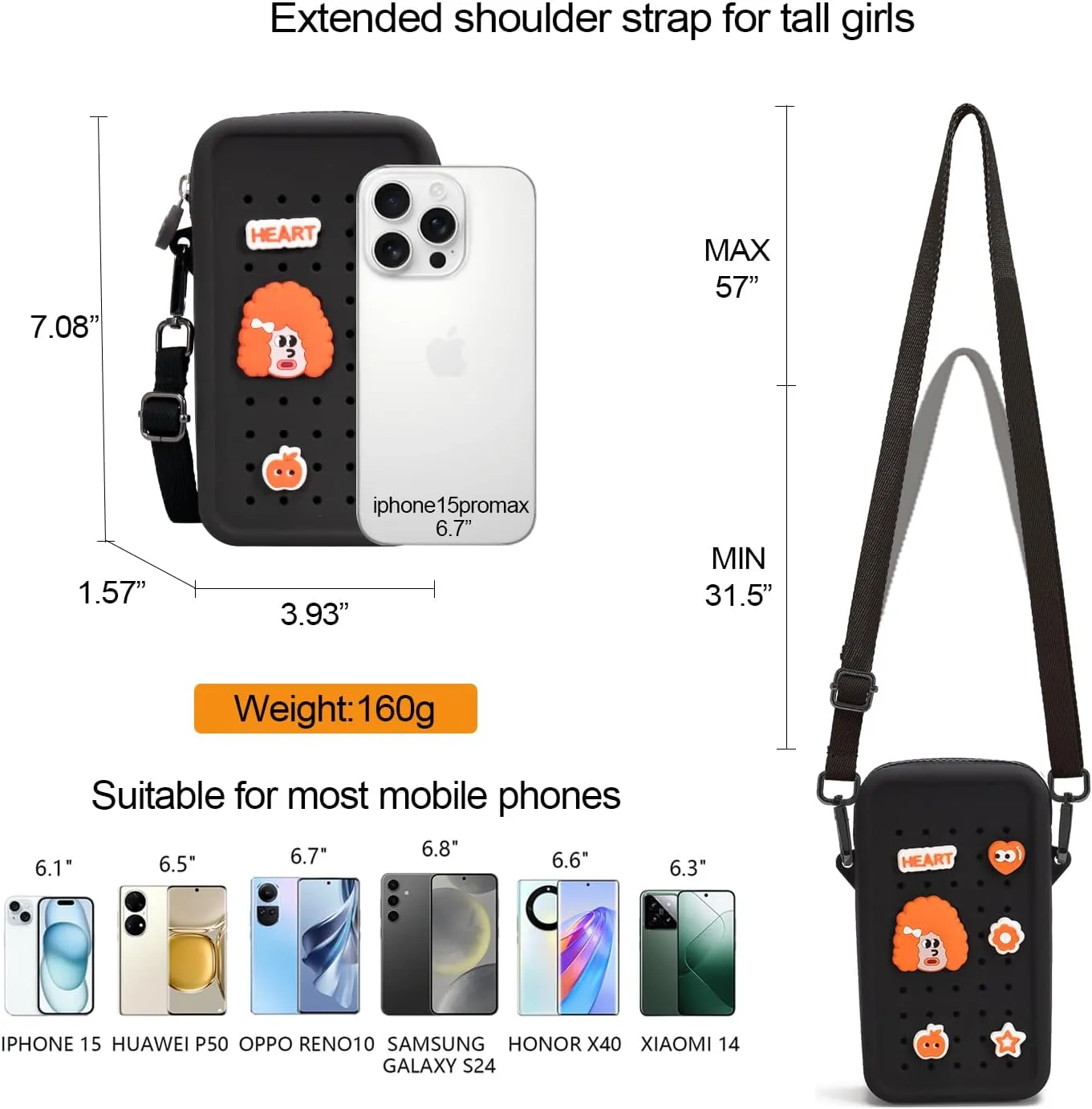 Cell Phone Purse Crossbody Bag for Women with Holes Design for Shoe Charms, Small Crossbody Phone Bag with Adjustable Strap, Soft Silicone Durable & Lightweight for Daily Use
