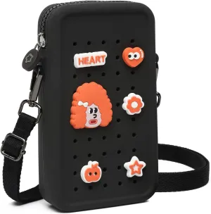 Cell Phone Purse Crossbody Bag for Women with Holes Design for Shoe Charms, Small Crossbody Phone Bag with Adjustable Strap, Soft Silicone Durable & Lightweight for Daily Use
