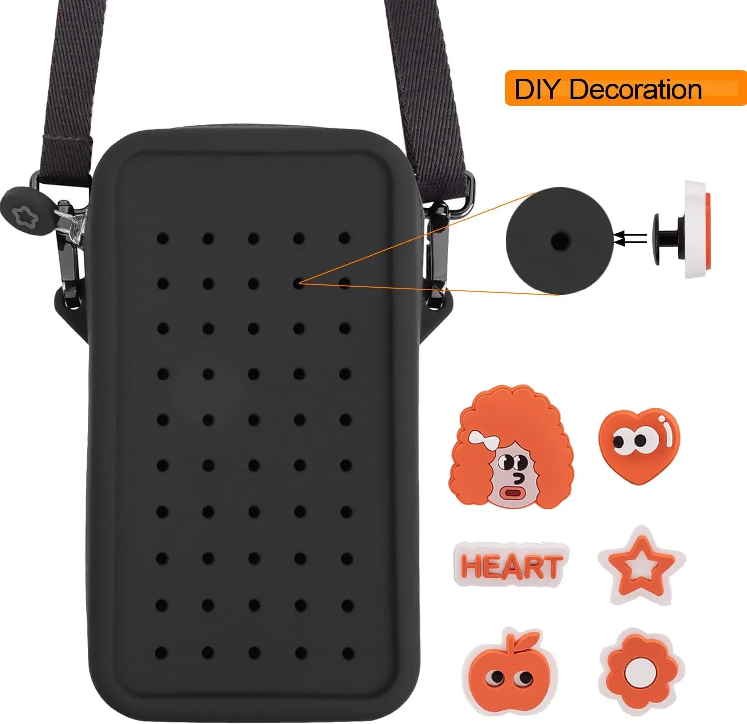 Cell Phone Purse Crossbody Bag for Women with Holes Design for Shoe Charms, Small Crossbody Phone Bag with Adjustable Strap, Soft Silicone Durable & Lightweight for Daily Use