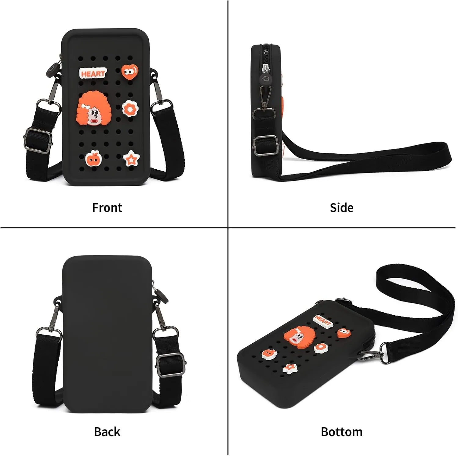 Cell Phone Purse Crossbody Bag for Women with Holes Design for Shoe Charms, Small Crossbody Phone Bag with Adjustable Strap, Soft Silicone Durable & Lightweight for Daily Use