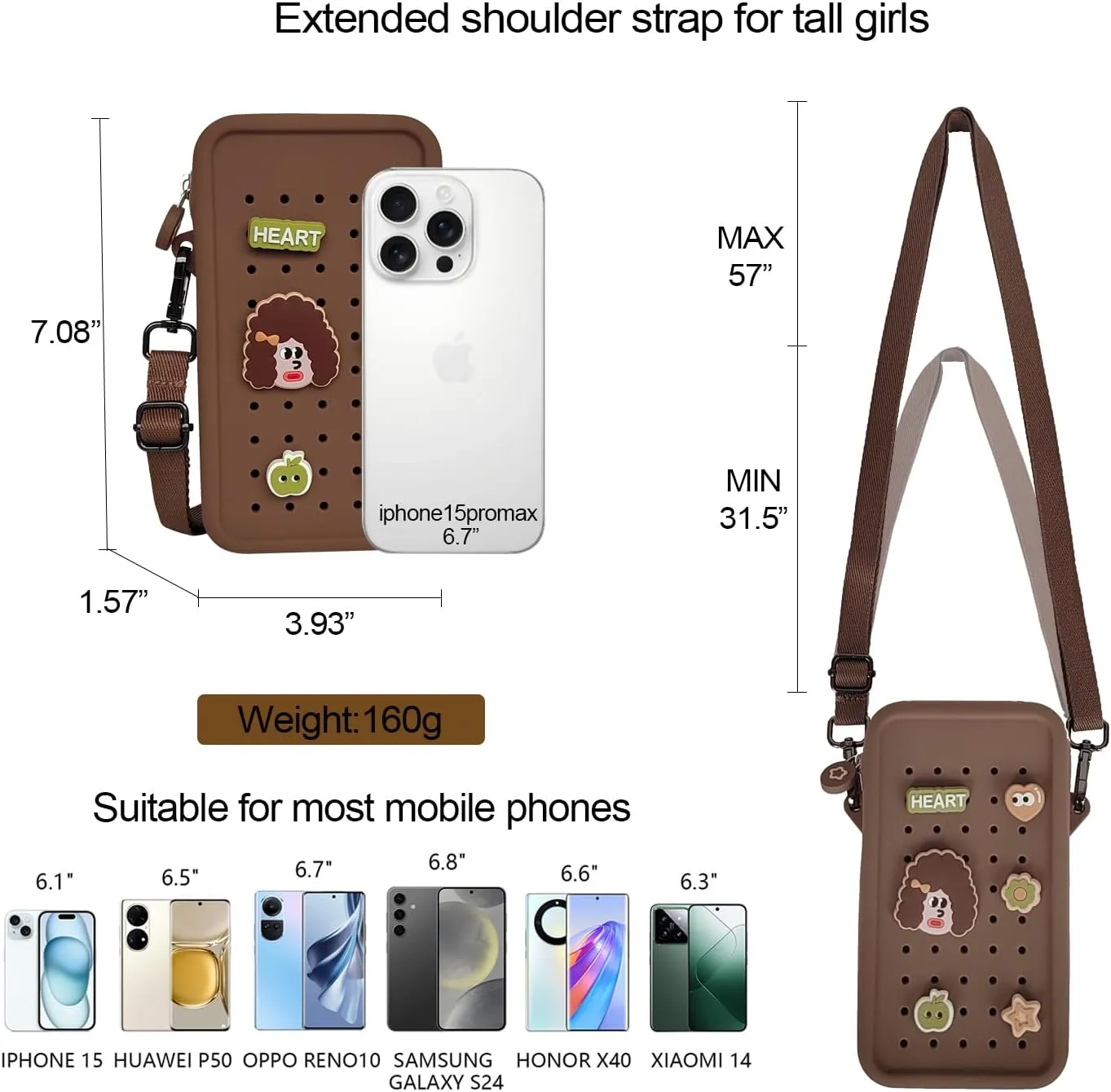 Cell Phone Purse Crossbody Bag for Women with Holes Design for Shoe Charms, Small Crossbody Phone Bag with Adjustable Strap, Soft Silicone Durable & Lightweight for Daily Use