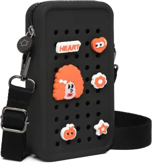 Cell Phone Purse Crossbody Bag for Women with Holes Design for Shoe Charms, Small Crossbody Phone Bag with Adjustable Strap, Soft Silicone Durable & Lightweight for Daily Use
