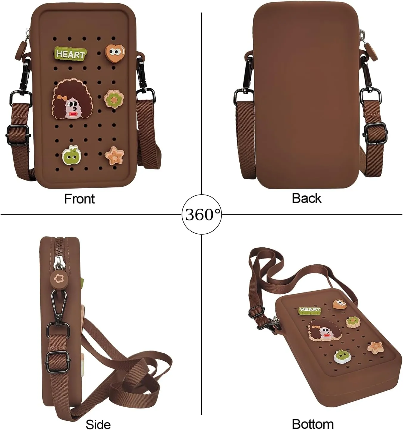 Cell Phone Purse Crossbody Bag for Women with Holes Design for Shoe Charms, Small Crossbody Phone Bag with Adjustable Strap, Soft Silicone Durable & Lightweight for Daily Use