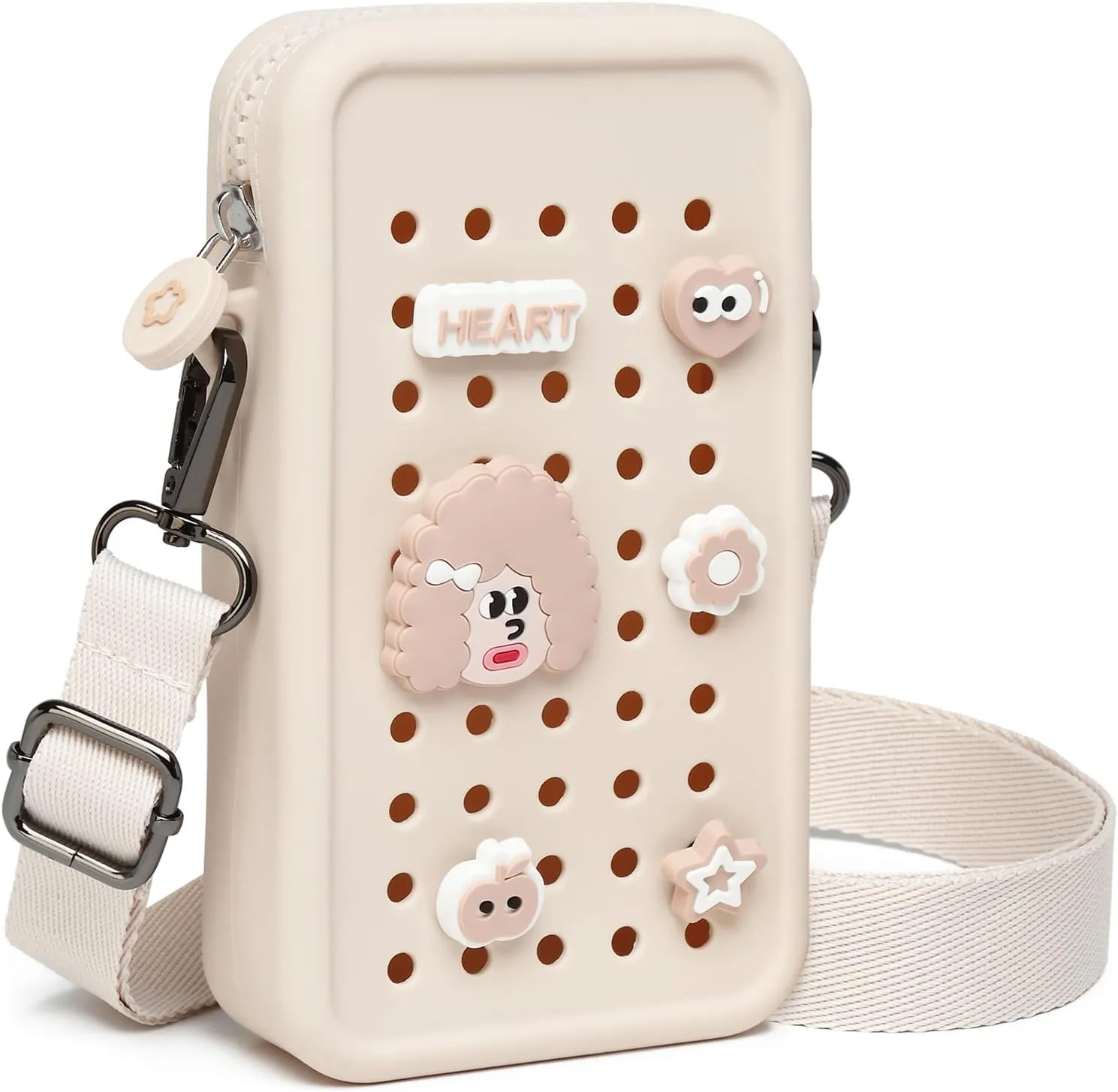 Cell Phone Purse Crossbody Bag for Women with Holes Design for Shoe Charms, Small Crossbody Phone Bag with Adjustable Strap, Soft Silicone Durable & Lightweight for Daily Use