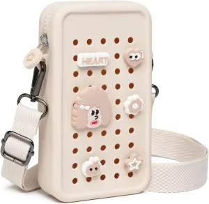 Cell Phone Purse Crossbody Bag for Women with Holes Design for Shoe Charms, Small Crossbody Phone Bag with Adjustable Strap, Soft Silicone Durable & Lightweight for Daily Use