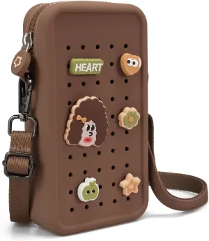 Cell Phone Purse Crossbody Bag for Women with Holes Design for Shoe Charms, Small Crossbody Phone Bag with Adjustable Strap, Soft Silicone Durable & Lightweight for Daily Use