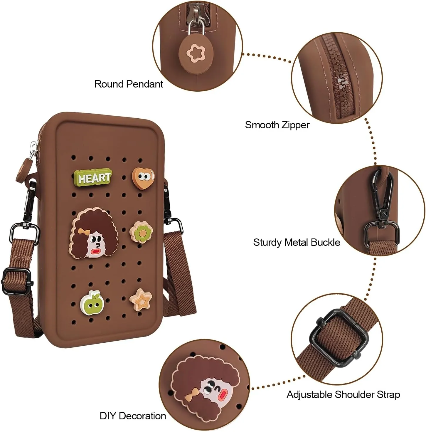 Cell Phone Purse Crossbody Bag for Women with Holes Design for Shoe Charms, Small Crossbody Phone Bag with Adjustable Strap, Soft Silicone Durable & Lightweight for Daily Use
