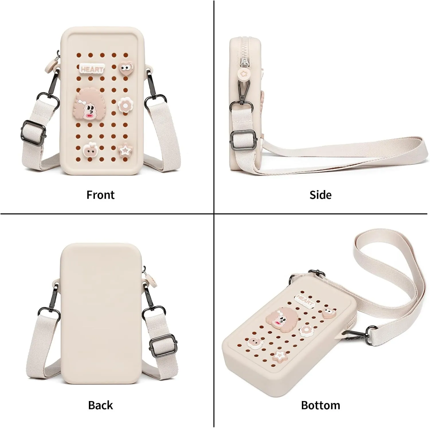 Cell Phone Purse Crossbody Bag for Women with Holes Design for Shoe Charms, Small Crossbody Phone Bag with Adjustable Strap, Soft Silicone Durable & Lightweight for Daily Use