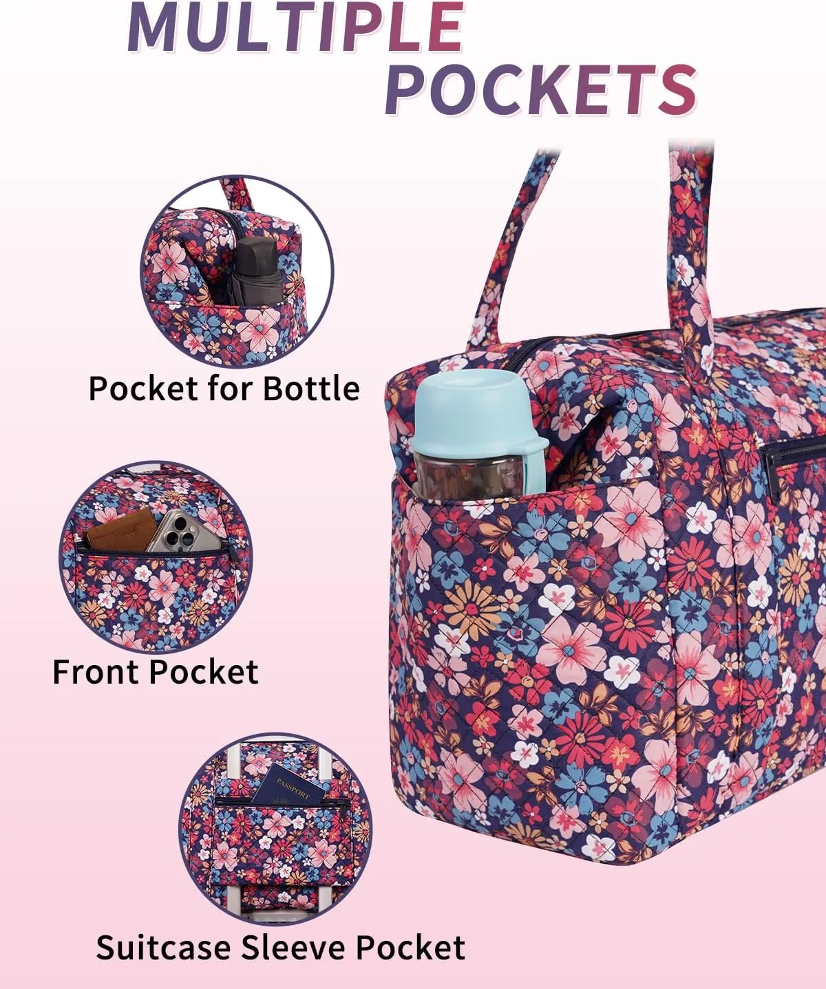 Ceneda Travel Duffel for Spirit Personal Item - 18x14x8 Under Seat Weekender Overnight with Wet Pocket & Shoe Bag Carry On for Women & Men (Red Flower)