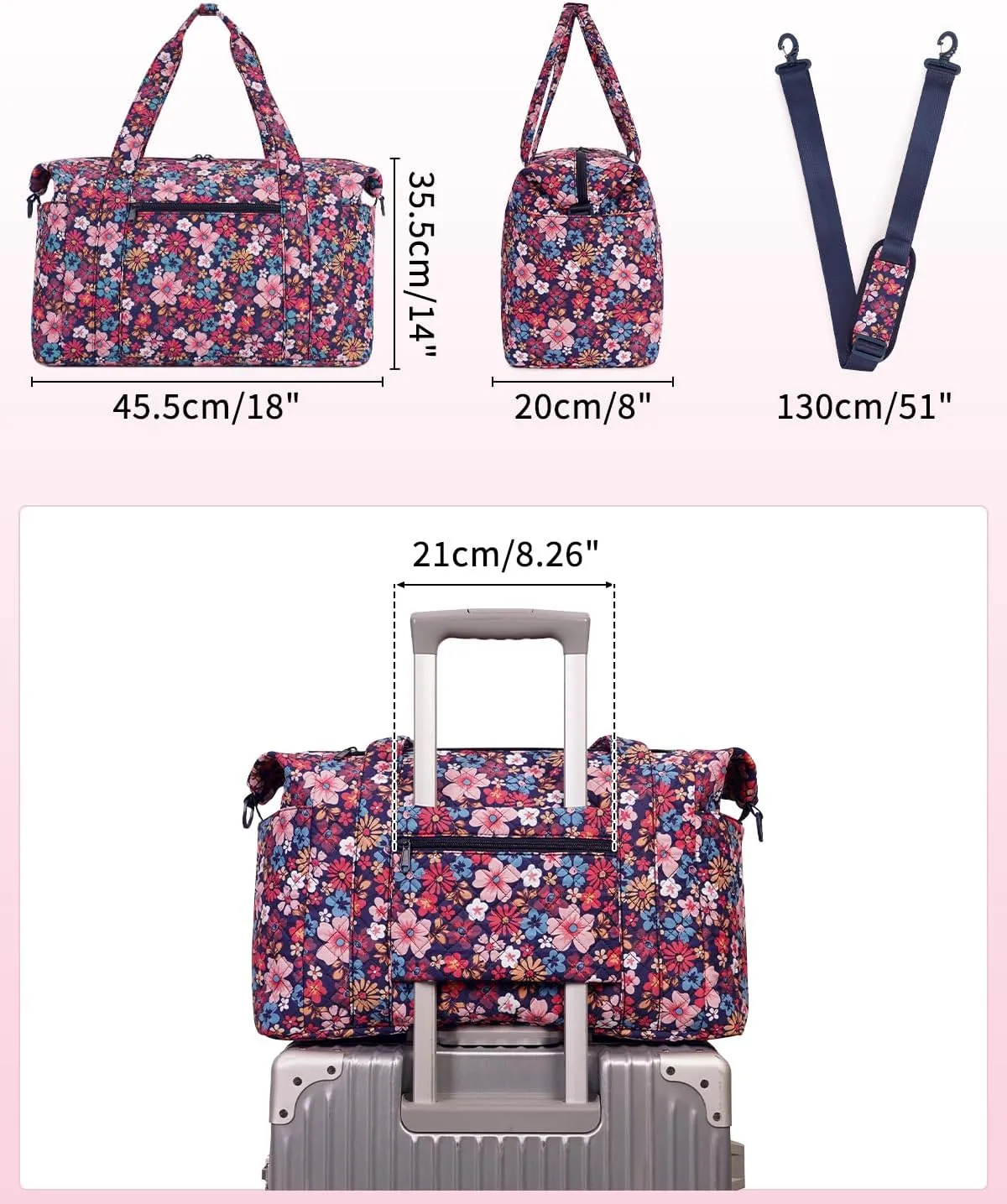 Ceneda Travel Duffel for Spirit Personal Item - 18x14x8 Under Seat Weekender Overnight with Wet Pocket & Shoe Bag Carry On for Women & Men (Red Flower)