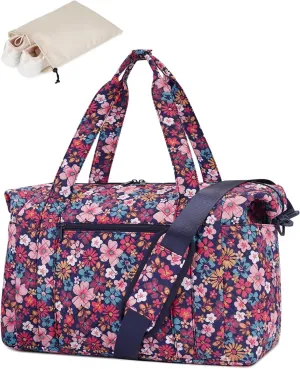 Ceneda Travel Duffel for Spirit Personal Item - 18x14x8 Under Seat Weekender Overnight with Wet Pocket & Shoe Bag Carry On for Women & Men (Red Flower)