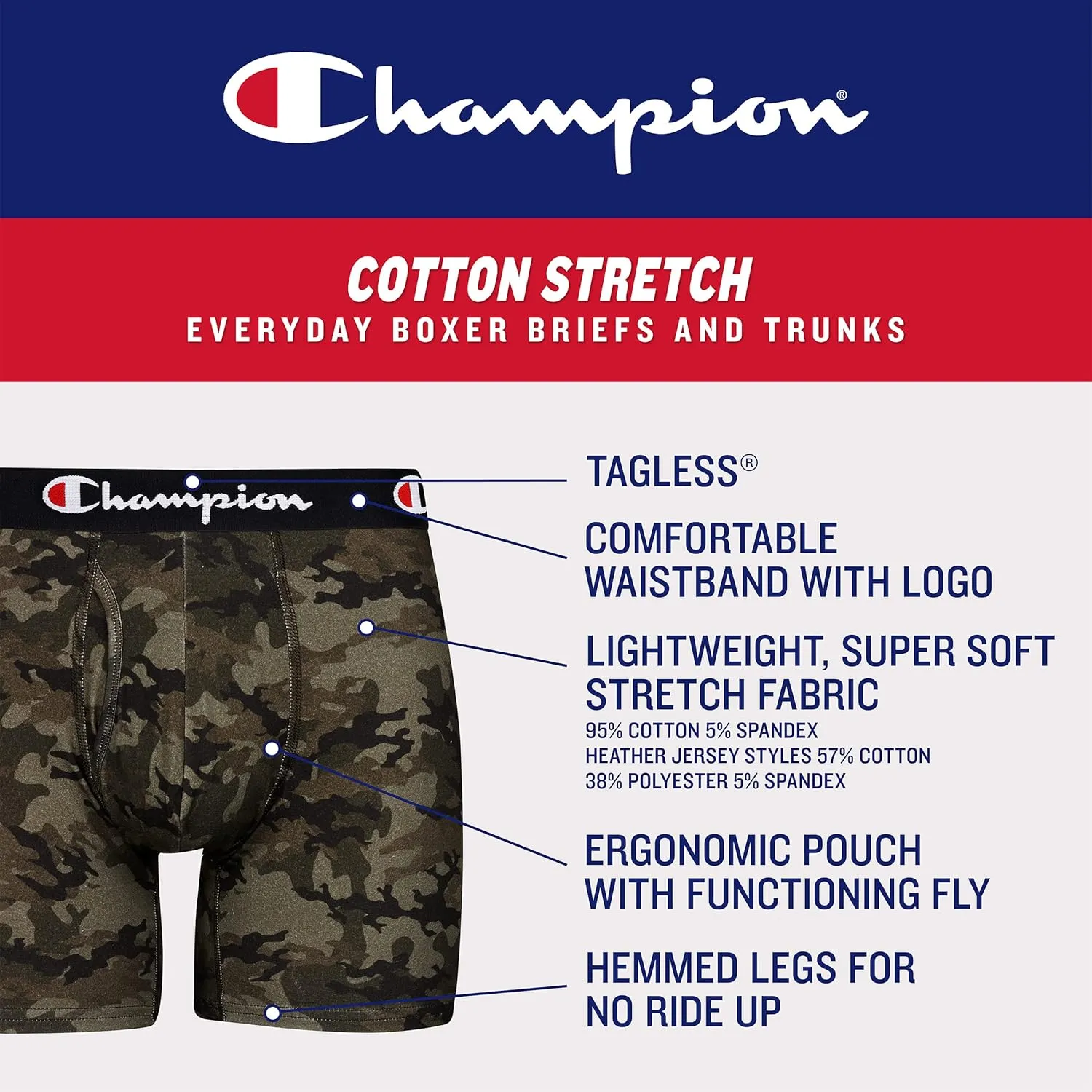 Champion Men's Every Day Comfort Stretch Cotton Boxer Briefs