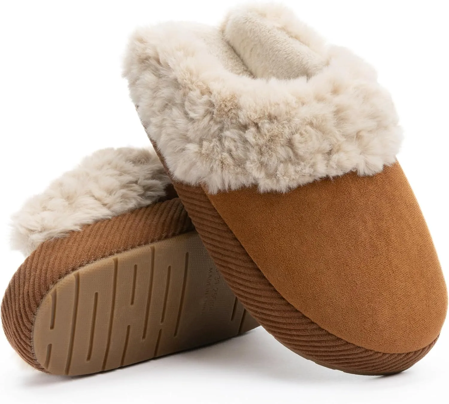 Chantomoo Slippers for Women Memory Foam House Shoes Faux Suede Upper Rubber Sole Faux Fur Lining Warm Comfy Indoor Fuzzy