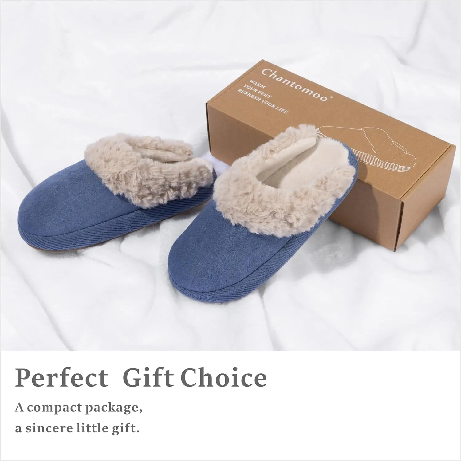 Chantomoo Slippers for Women Memory Foam House Shoes Faux Suede Upper Rubber Sole Faux Fur Lining Warm Comfy Indoor Fuzzy