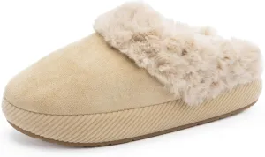 Chantomoo Slippers for Women Memory Foam House Shoes Faux Suede Upper Rubber Sole Faux Fur Lining Warm Comfy Indoor Fuzzy