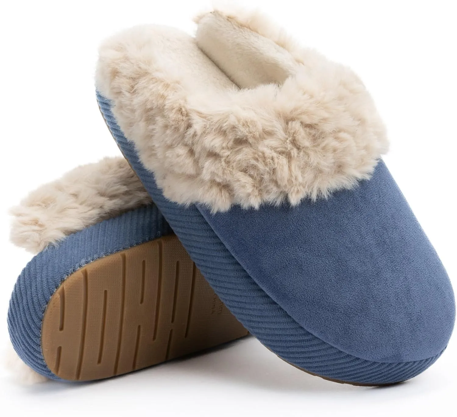 Chantomoo Slippers for Women Memory Foam House Shoes Faux Suede Upper Rubber Sole Faux Fur Lining Warm Comfy Indoor Fuzzy