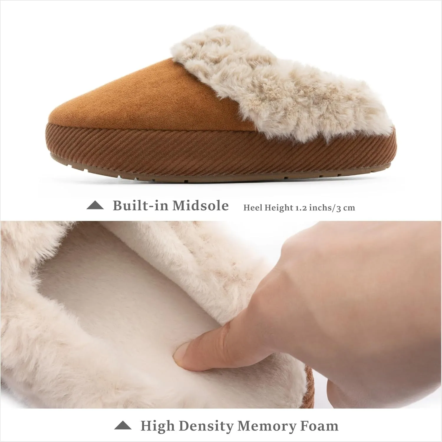Chantomoo Slippers for Women Memory Foam House Shoes Faux Suede Upper Rubber Sole Faux Fur Lining Warm Comfy Indoor Fuzzy