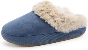 Chantomoo Slippers for Women Memory Foam House Shoes Faux Suede Upper Rubber Sole Faux Fur Lining Warm Comfy Indoor Fuzzy