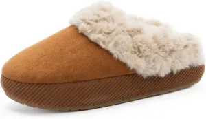 Chantomoo Slippers for Women Memory Foam House Shoes Faux Suede Upper Rubber Sole Faux Fur Lining Warm Comfy Indoor Fuzzy