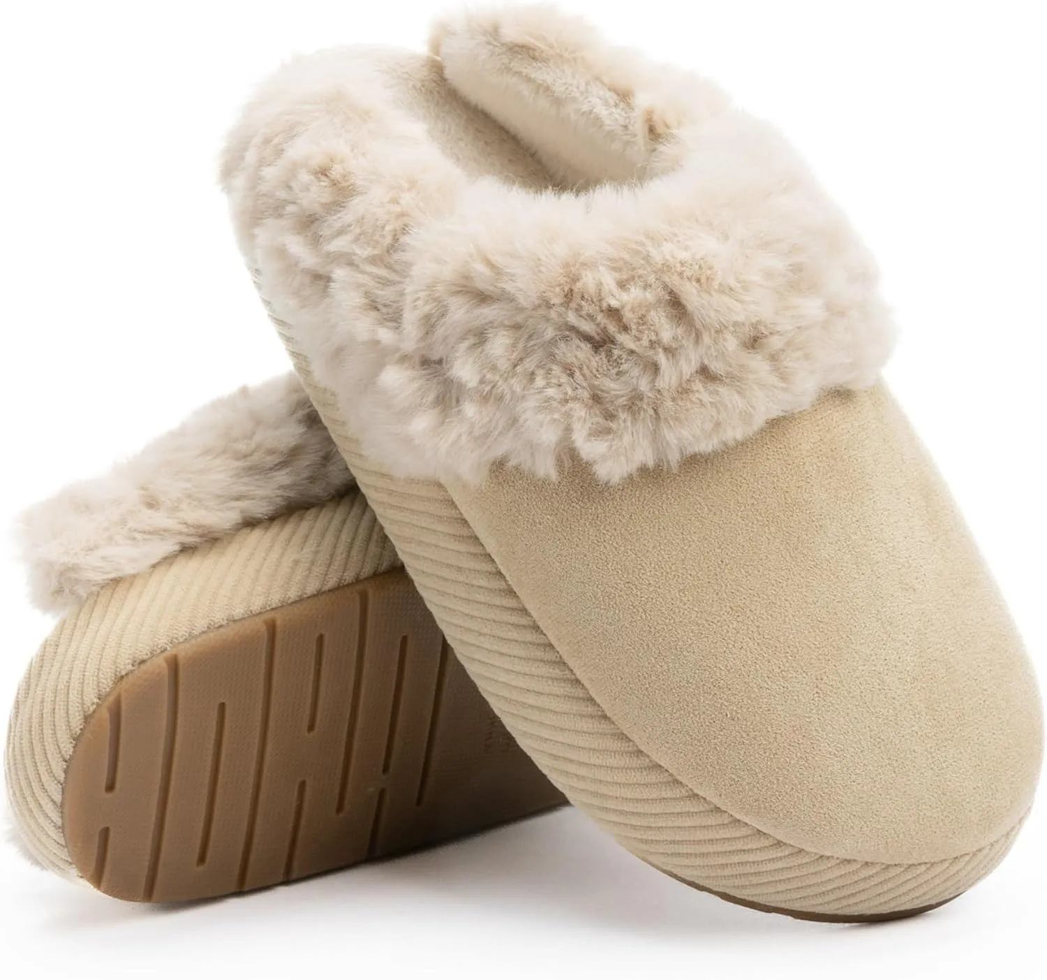 Chantomoo Slippers for Women Memory Foam House Shoes Faux Suede Upper Rubber Sole Faux Fur Lining Warm Comfy Indoor Fuzzy