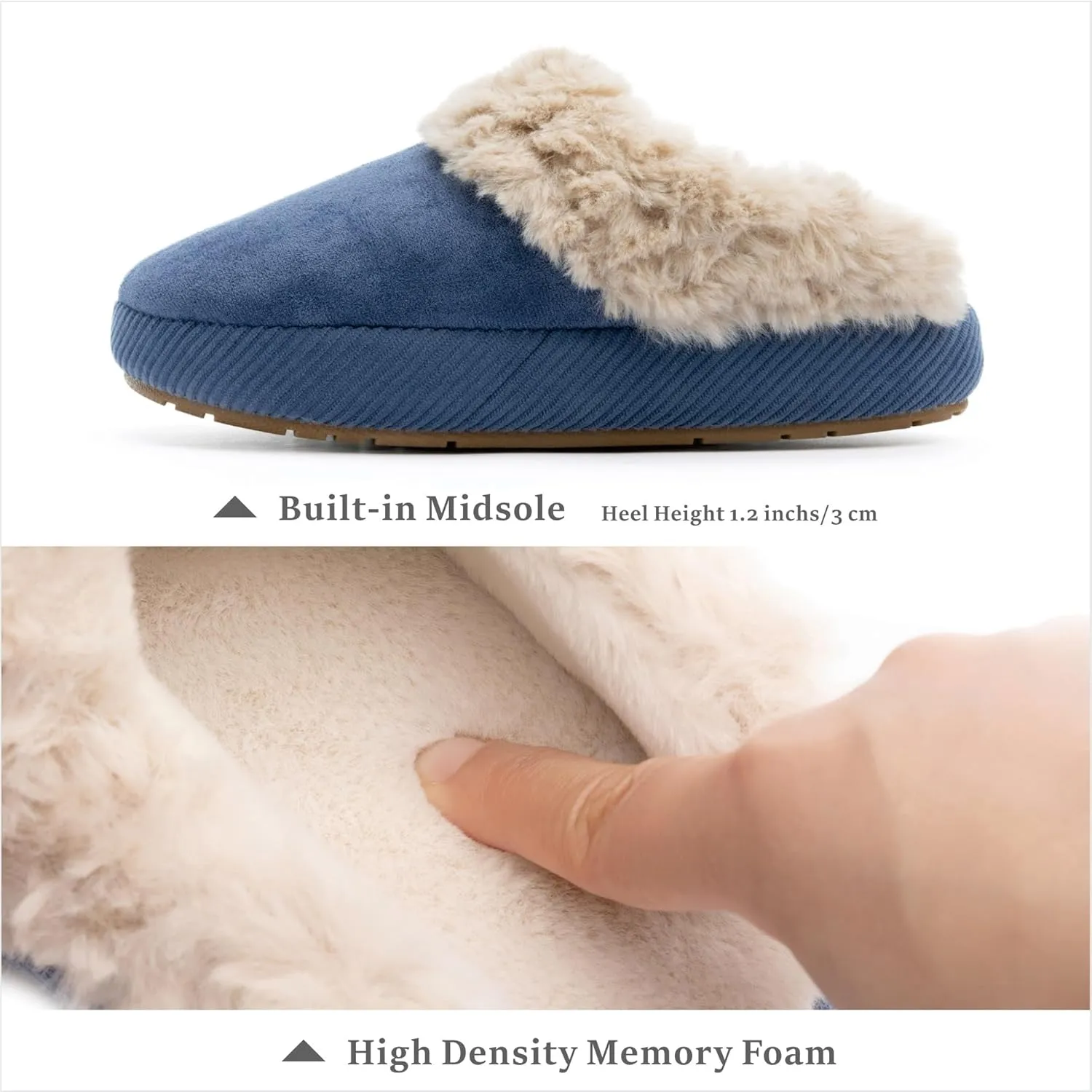 Chantomoo Slippers for Women Memory Foam House Shoes Faux Suede Upper Rubber Sole Faux Fur Lining Warm Comfy Indoor Fuzzy