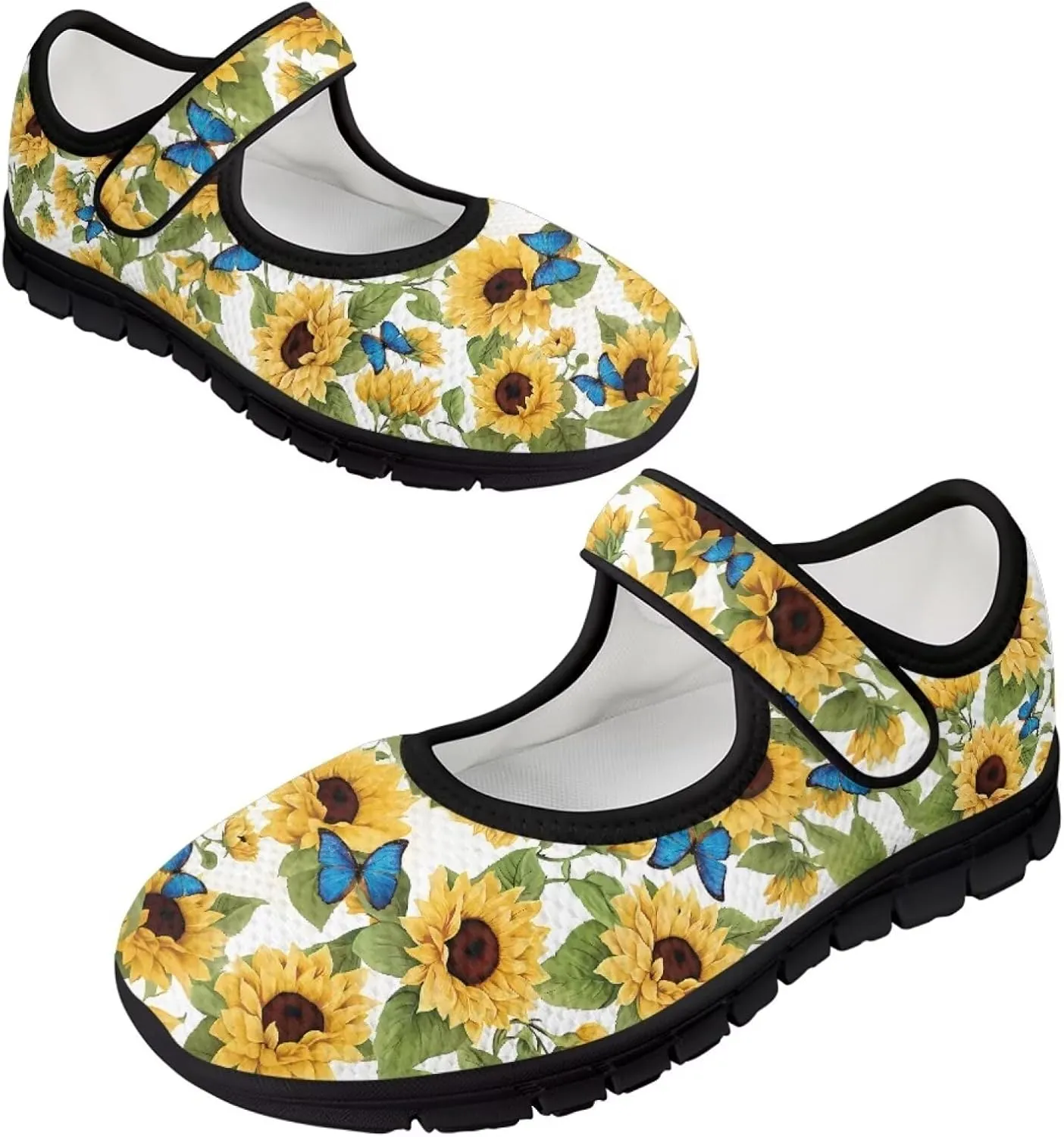 chaqlin Sunflower Mary Jane Ballet Flats Women Slip On Tennis Shoes with Single Buckle Lightweight Casual Walking Work Shoe Travel Comfy Sneaker