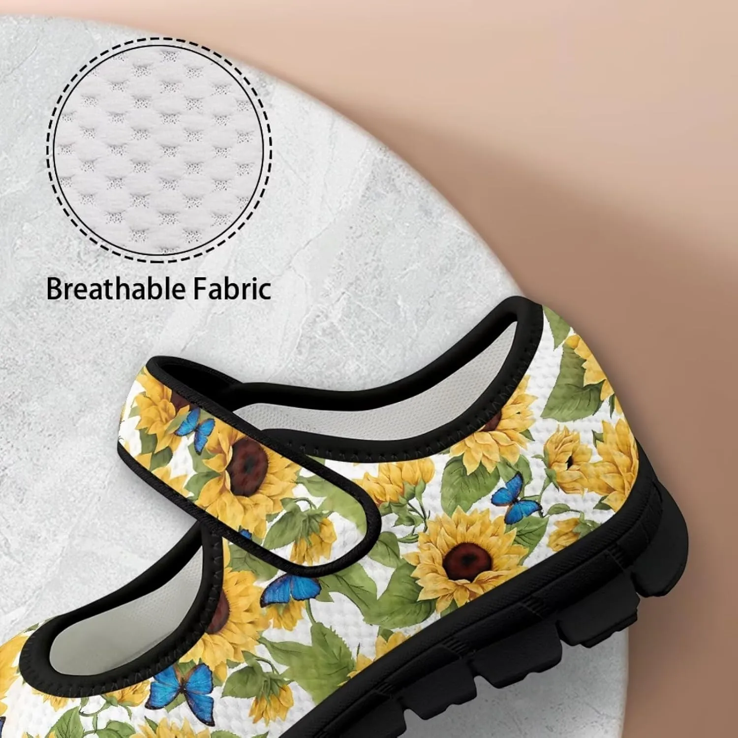chaqlin Sunflower Mary Jane Ballet Flats Women Slip On Tennis Shoes with Single Buckle Lightweight Casual Walking Work Shoe Travel Comfy Sneaker