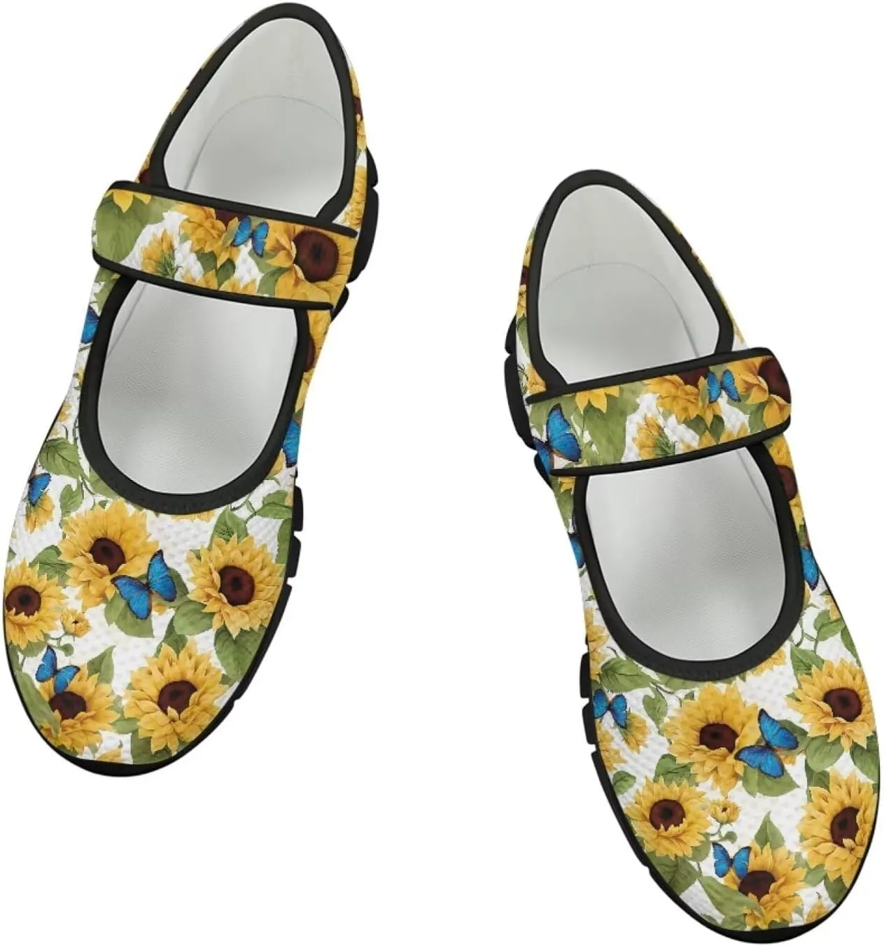 chaqlin Sunflower Mary Jane Ballet Flats Women Slip On Tennis Shoes with Single Buckle Lightweight Casual Walking Work Shoe Travel Comfy Sneaker