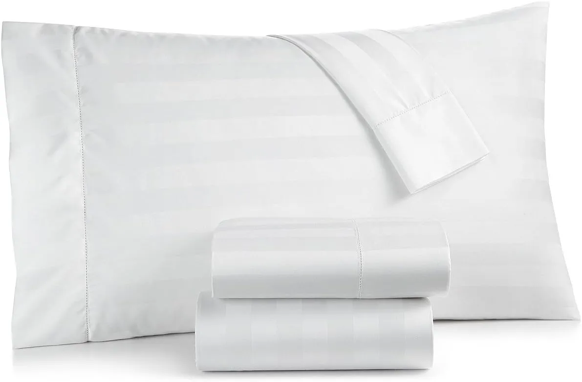 Charter Club Damask Stripe 550 Thread Count Supima Cotton 4 Piece Full Sheet Set White