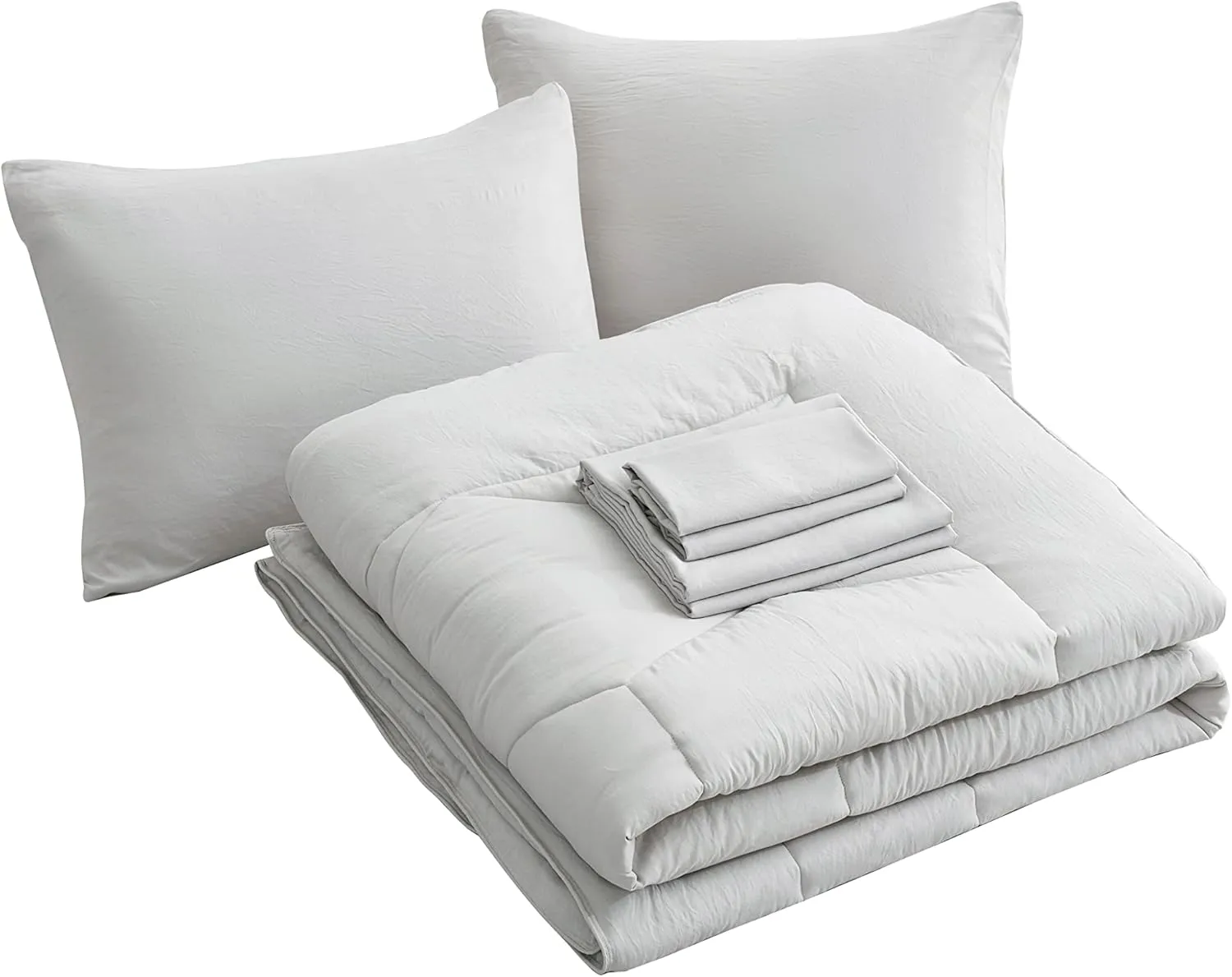 Chezmoi Collection Piper King Bed in a Bag 7-Pieces Honeycomb Hexagon Quilted Soft Washed Double Brushed Microfiber Comforter with Sheets Lightweight All Season Bedding Set (King, Light Gray)