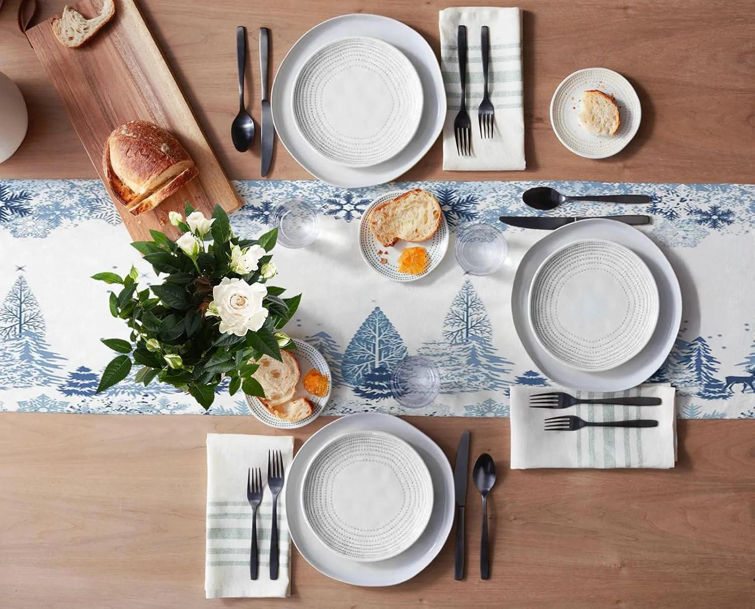 Christmas Table Runner 72 Inch Blue Snowflake Winter White Holiday Table Runners for Christmas Reindeer Elk Forest Dinner Runner Xmas Party Decorations