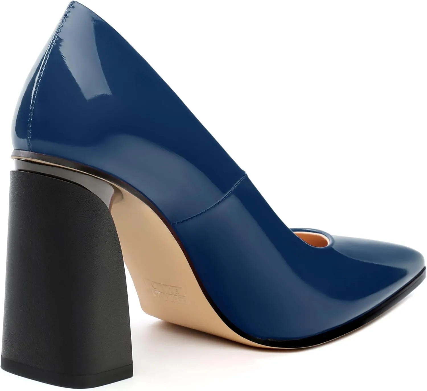 Chunky Block Heels for Women Patent Closed Pointed Toe Pumps Slip on Heels Dress Wedding Shoes 3.5IN