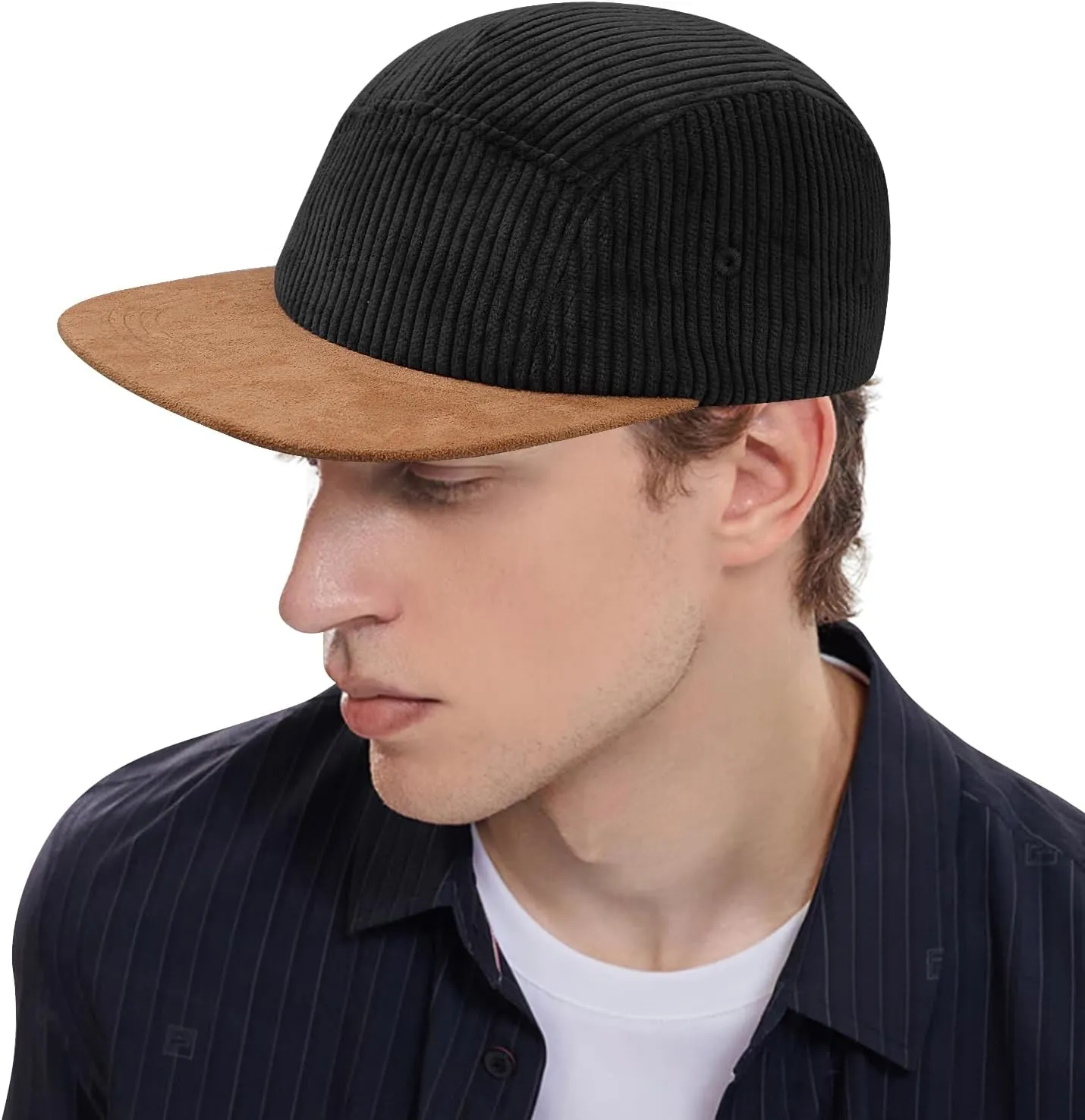Clakllie 5 Panel Corduroy Baseball Cap for Men Women Soft Flat Brim Trucker Hat Adjustable Hip Hop Hat for Outdoor Travel